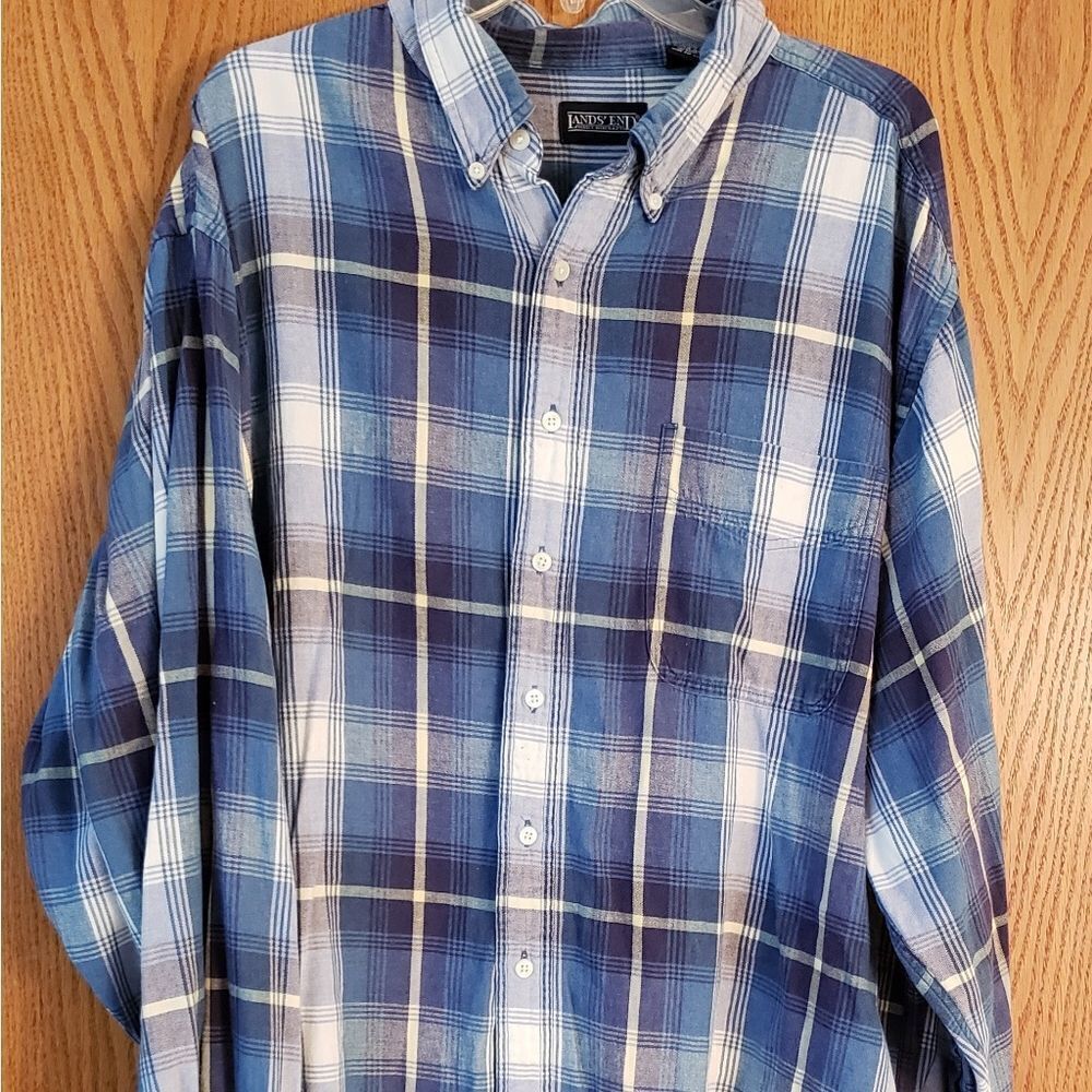 Lands End Lightweight Plaid ButtonDown Shirt Sz 2X
